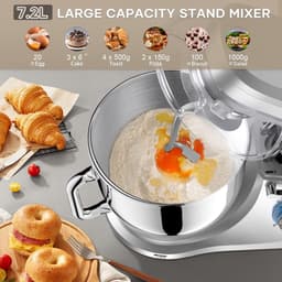 Keukenmachine - Mixer Deegmaker - Bakken en Mixen - Krachtige 1800W Motor - 7.2 Liter Kom - Zilver — thumbnail 4