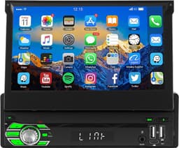 ESSGOO autoradio 1 din - Apple CarPlay & Android Auto (draadloos) - 7" HD touchscreen handmatig opvouwbaar scherm - Android 15, 4+64GB - GPS, wifi, USB, AUX — thumbnail 1