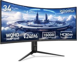 KOORUI G3441XC 34" Gebogen Gaming Monitor – WQHD 3440×1440 – 240Hz – VA – 1500R – HDR400 – 1ms MPRT – 4000:1 Contrast – HDMI 2.1 & DP 1.4 - Zwart — thumbnail 1