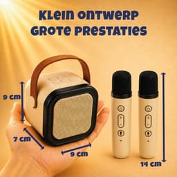 DUTCHPOWER Karaoke Set met 2 Draadloze Microfoons - Beige - Bluetooth 5.3 Speaker - USB-C Oplaadbaar - LED Lichteffecten — thumbnail 5