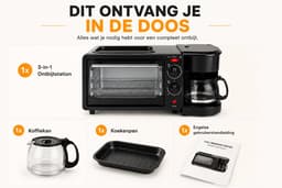 Jurrys Ontbijtmaker - Koffiezetapparaat - Broodrooster - Mini oven - Multifunctioneel - 3 in 1 - 220V - 600ml Koffiekan - Zwart — thumbnail 2