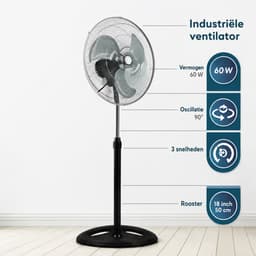 Glowstride - ventilator - ventilatorstaand - kolomventilato - 18 inch (50 cm) - vermogen 60 W - oscillatie 90 - 3 verstelbare snelheden — thumbnail 4