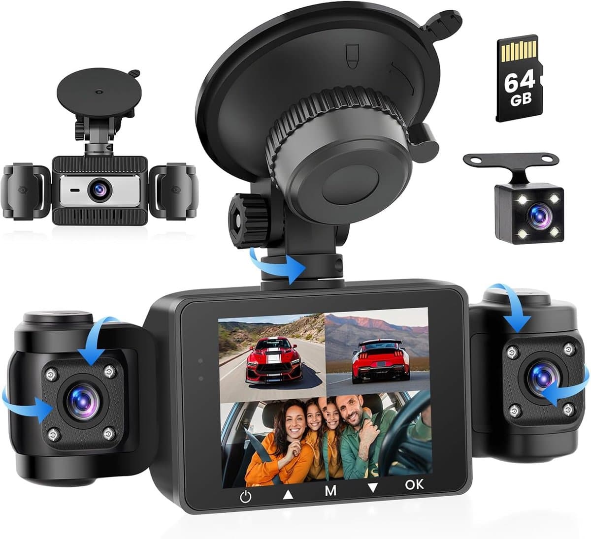 SnelShoppen - 4-kanaals Dashcam Auto 360 Graden FHD 1080P - Loopopname, G-Sensor, Nachtzicht, Parkeerbewaking, Back-upassistent met 64 GB SD-kaart — afbeelding 1