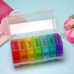 Haofy Medicijncontainer 28 compartimenten Verzegelde draagbare opbergdoos voor 7 dagen Handig medicijnbeheer voor dagelijks gebruik (transparant zeven kleuren) — thumbnail 2