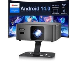 SnelShoppen - Mini Beamer Draagbaar 8K Projector, Native 1080P, WiFi 6, BT 5.2, Auto Keystone, Thuisbioscoop voor Feest, Camping en Kinderen