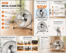 Vloerventilator Krachtig en Verstelbaar – Metalen Ventilator – 2 Snelheden – 90 W – 120° Kantelbaar – Zilver — thumbnail 2