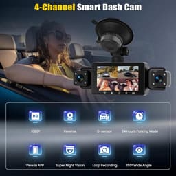 SnelShoppen - 4-kanaals auto dashcam met app, 360° voor- en achterzicht, interieurcamera, nachtzicht, loopopname, 24-uurs parkeerbewaking, G-sensor, p — thumbnail 5