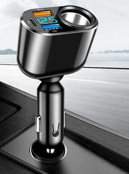 SnelShoppen - Car Charger, 4-in-1 Sigarettenaansteker Adapter, 90W Splitter met QC3.0 & PD 30W, LED Voltmeter voor GPS, Dashcam, Navigatie — thumbnail 1