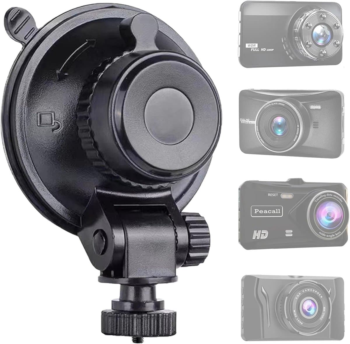 SnelShoppen - Sportway S501 Dash Cam Zuignap Houder - Vervangbare Hinge voor Diverse Dashcams - Compact en Verbeterde Zichtlijn — afbeelding 1