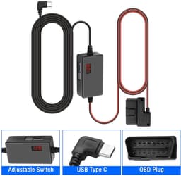 SnelShoppen - OBD2 OBD OBDII Power Kabel voor Dash Camera - Type C Oplaadkabel met 24-Uur Bewaking - 16Pin Hardwire Kit - 3.1M — thumbnail 2