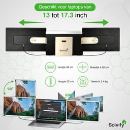 Portable Monitor 2x 15,6 inch Full HD - Tri Screen Laptop Scherm Uitbreider - Extra Scherm Laptop - Draagbare Monitor - Plug & Play - Solvify — thumbnail 3