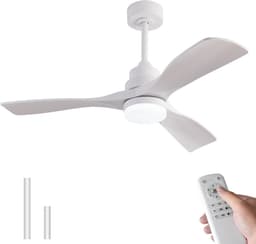 Plafondventilator 42 inch wit met 3 bladen - met licht en afstandsbediening - stille omkeerbare DC-motor - geheugenfunctie - modern ontwerp - boerderijstijl — thumbnail 1