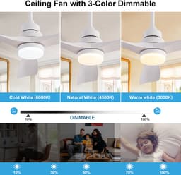 Plafondventilator 42 inch wit met 3 bladen - met licht en afstandsbediening - stille omkeerbare DC-motor - geheugenfunctie - modern ontwerp - boerderijstijl — thumbnail 3