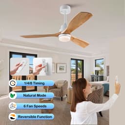 MODENUIT Plafondventilator – Licht – 132 cm – Metaal en Massief Hout – Wit en Naturel – Afstandsbediening — thumbnail 2