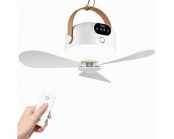 Norvia - Ventilator - Draagbare Plafondventilator - Oplaadbaar - 8000 mAh - Met LED Verlichting - Camping - Thuis - 3 Snelheden