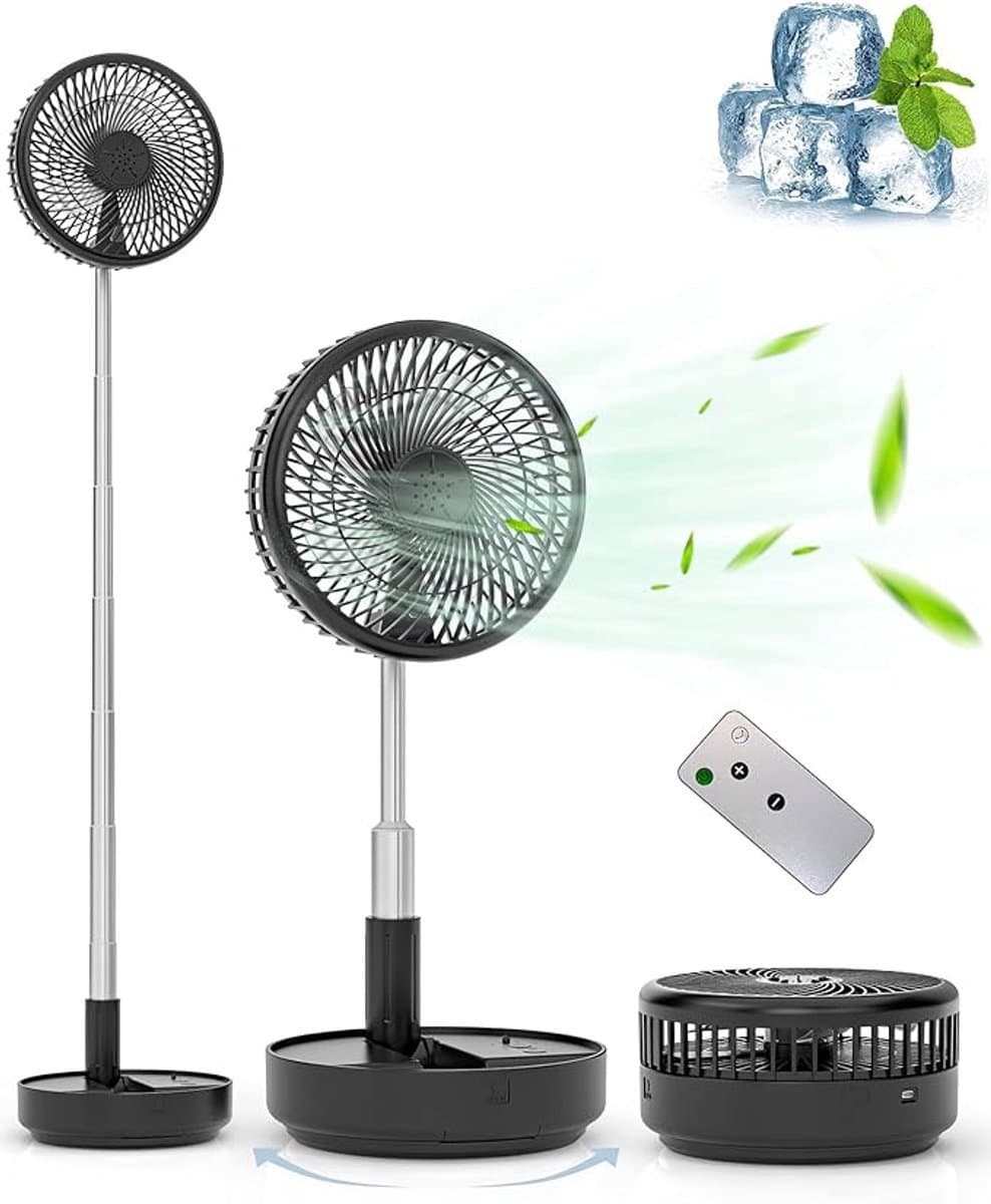 Statiefventilator - Zomerkoeling - Staande ventilator - Verkoeling woonkamer - Slaapkamer ventilator - Hittegolf oplossing - Verstelbare ventilator - Ventilator met afstandsbediening - Stille ventilator - Draaibare kop - Frisse lucht in huis - Zwart — afbeelding 1