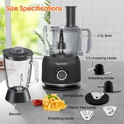 SnelShoppen - 1500 W Keukenmachine & Mixercombinatie met 2,5L Hakmolen voor Vlees, Groenten & Deeg, 2L Blender met Glas, 2 Snelheden & Pulsfunctie voo — thumbnail 4