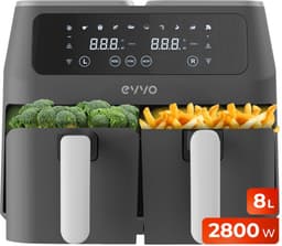SnelShoppen - Luchtfriteuse zonder olie 8L, 2800W, dubbele mand, anti-aanbak, dual-cyclone, 10 programma's, bakken, ontdooien, tot 200°C, zwart, ideaa — thumbnail 1