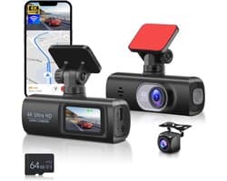 SnelShoppen - Hodozzy Dashcam Voor En Achter Auto, Dual Front En Binnenruimte Autocamera, FHD 1080p, 64G Kaart, 3,16 Inch IPS-Scherm, G-sensor, Parkee