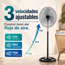 ITRONIQ Staande Ventilator 45 cm - Verstelbare Ventilator Tot 130 cm - 3 Snelheden - Timer 7,5 Uur - Oscillerend - Zwart — thumbnail 2