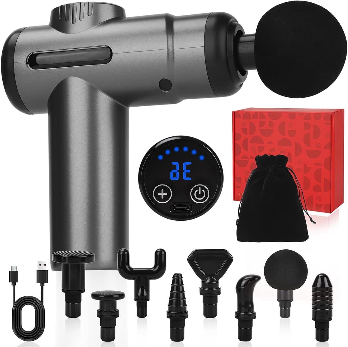 Massagepistool - Percussiemassager Draagbaar - Spierherstel Ontspanning - 99 Snelheden 8 Koppen - 770 g - Grijs — afbeelding 1