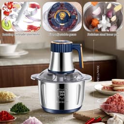 Elektrische Keuken chopper - Keukenmachine Hakmolen - Snel Ingrediënten Hakken - 5L RVS Kom - 500 W - Zilverkleurig — thumbnail 3
