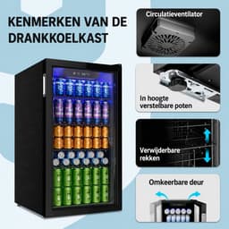 Brandistry - Drankenkoelkast - Drankkoelkast - Koelkast - Glazen Deur - Verstelbare Planken - 90 Liter - LED Verlichting - Grijs — thumbnail 5