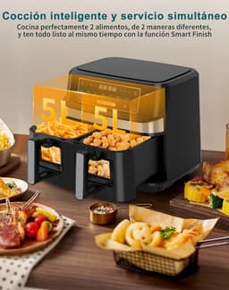 Dubbele Airfryer - Heteluchtfriteuse Dubbele Mand - Gezond Koken - Twee Manden Apart - 10 Liter - Zwart — thumbnail 4