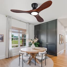 Plafondventilator 42 inch voor woonkamer, patio en slaapkamer - met verlichting en afstandsbediening - 3 kleurtemperaturen - 6 snelheidsstanden - 3 gebogen massief houten bladen - zomer/wintermodus — thumbnail 3
