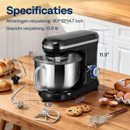 Lìon® Deegmachine - Mixer met Kneedhaak - Kneedmachine - Zwart - 39cm x 22cm x 48cm — thumbnail 5