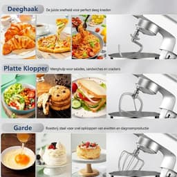 Lìon® Deegmachine - Mixer met Kneedhaak - Kneedmachine - Zilver - 37cm x 24cm x 32cm — thumbnail 4