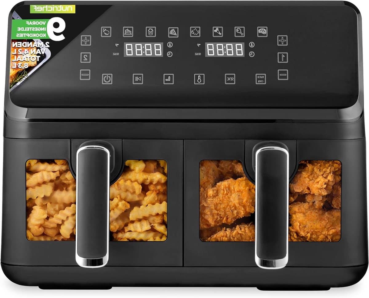 Dubbele Mand Airfryer - Heteluchtfriteuse Olievrij - Gezond Koken - Transparant Venster - 8.8 Liter - Zwart — afbeelding 1