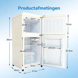 Retro koelkast- Mini koelkast - Vrijstaande koelkast-Koelkast met vriesvak – 7 standen – LED licht – Stil - Kantoor - 60L- 1 - Crème — thumbnail 3