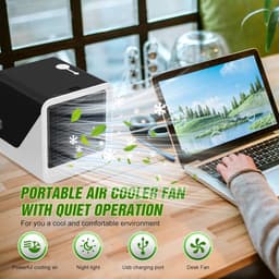 Draagbare luchtkoeler–3-in-1 draagbare persoonlijke airconditioner – Watertank van 500 ml – 3 ventilatorsnelheden & ledverlichting in 7 kleuren – Ventilator met verdampingskoeling (USB-voeding) – Geschikt voor kamers, bureaus en kantoren – Zwart — thumbnail 5