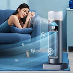 Aircoventilator – Torenventilator/koeler, stille, oscillerende ventilator zonder bladen met afstandsbediening en watertank, 6 snelheden en luchtbevochtiger; geschikt voor slaapkamers, kantoren en binnenshuis (37 x 13 x 13 cm) — thumbnail 3