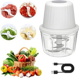 Elektrische hakmolen – Foodprocessor – Multifunctionele keukenmachine – Vaatwasmachinebestendig – Keukenmachine – Geschikt voor het hakken van vlees, het pellen van knoflook en het mixen van ingrediënten – 400 ml – 6 messen – 10,7*10,7*14,9 cm - Wit — thumbnail 3