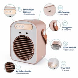 VHV - Ventilator - Tafelventilator - Luchtkoeler met Sprayfunctie - Draagbare Airco Ventilator 500ml - Mini Air Cooler met Display en Verstelbare Lamellen - Ideaal voor Kantoor en Bureau - Beige — thumbnail 4