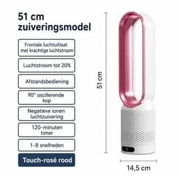 Pelor Bladloze Torenventilator - Luchtreinigende Luchtcirculatie - 8 Snelheden met Afstandsbediening - 90° Oscillatie - Paars — thumbnail 5