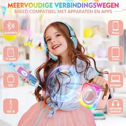 Karaoke Set voor Volwassenen en Kinderen – met 2 Microfoons – Bluetooth‑Speaker – Draagbaar Model – LED‑Verlichting — thumbnail 5