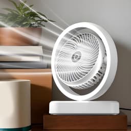 VHV - Ventilator - Tafelventilator - Tafelventilator met Automatische Oscillatie & Nachtlamp - 1800mAh Oplaadbare Ventilator met 270° Zwenkfunctie - Stille Air Circulator voor Bureau en Slaapkamer - Wit — thumbnail 3
