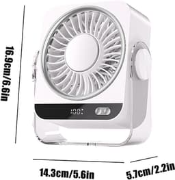 VHV - Ventilator - Tafelventilator - Tafelventilator met 199 Snelheden - 3600mAh Draagbare Fan met Ophangbeugel - Stille 2-in-1 Bureauventilator voor Muur en Tafel - Krachtige Luchtstroom - Wit — thumbnail 5
