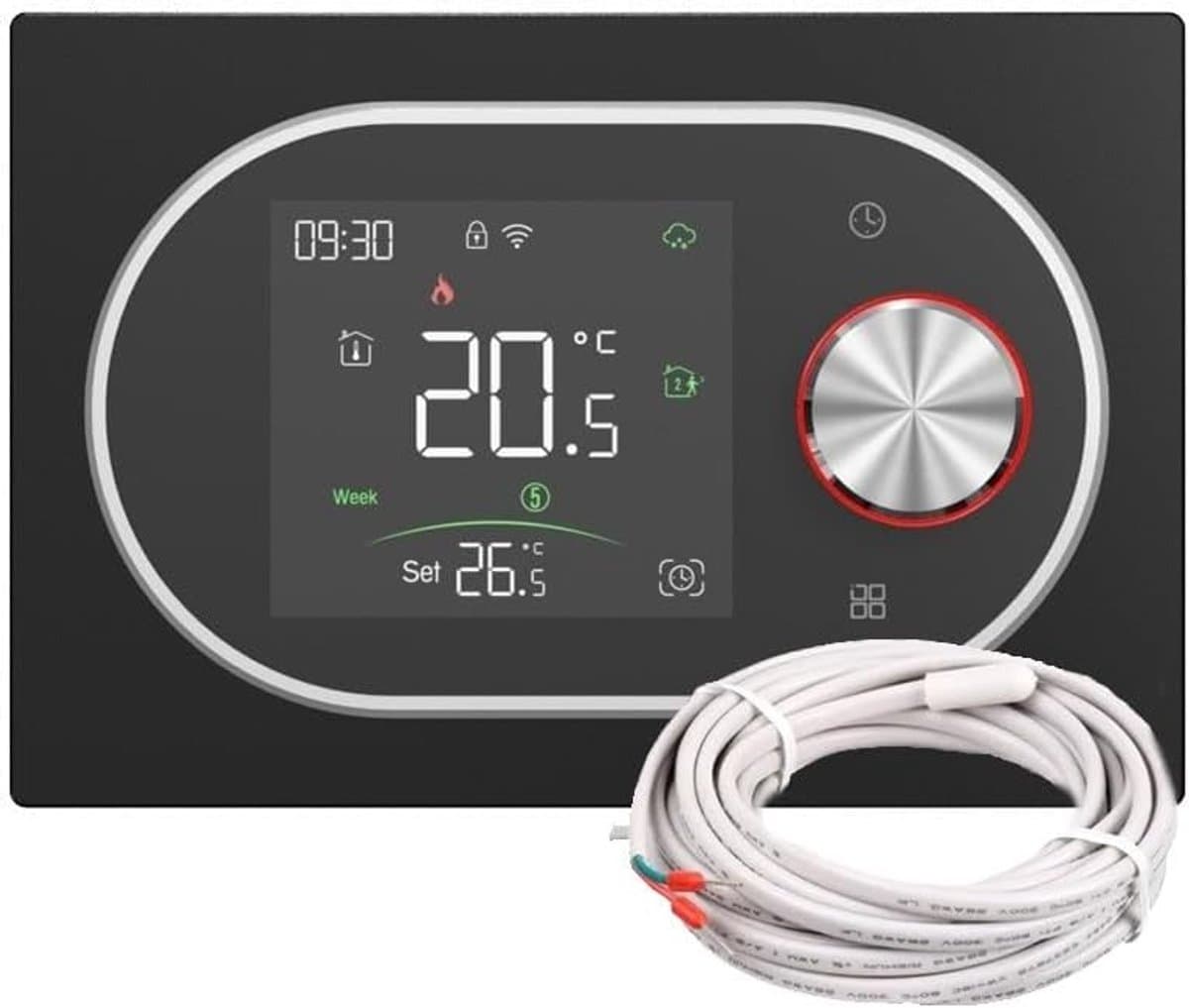 Slimme Thermostaat - Wifi Thermostaat - Klimaatregeling - App Bediening - 2-buis Systemen - Zwart Zilver — afbeelding 1