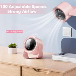 VHV Tafelventilator - Handventilator - Mini Ventilator - Tafelventilator Oplaadbaar - Usb-Bureauventilator Met Led-Display - 5 Instelbare Snelheden - Voor Slaapkamer, Kantoor, Studentenkamer - Roze — thumbnail 5