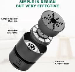 Mini tafelstofzuiger USB oplaadbaar, 360° draaibaar, 120 minuten gebruiksduur met automatische uitschakeling, compacte bureaustofzuiger voor school kantoor thuis, Groen — thumbnail 4
