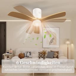 NordHaus Plafondventilator - LED-verlichting - Plafondlamp - 6 snelheden - Lichtbruin, Ø117 cm met afstandsbediening — thumbnail 4