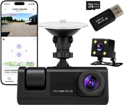 Kiraal Dashcam Compleet - Voor Auto - Voor en Achtercamera - Wifi - Nachtzicht en G-sensor - Inclusief 64GB SD-kaart en Kaartlezer - Super Full HD - Met App - Nederlandse handleiding — thumbnail 1
