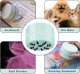 Mini Handheld Tafelstofzuiger Groen, Bureauaccessoire voor Diamant Nail Art Gereedschap, Compact Stofzuiger voor Nagelpoeder en Bureaustof，Batterij — thumbnail 5