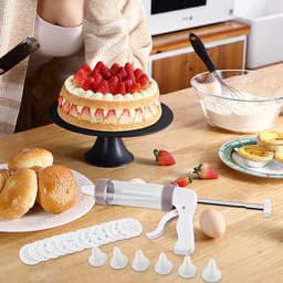 Koekjespers - Bakmachine Dessertgereedschap - Taart Decoreren - 13 Schijven 6 Tips - 22 x 14.5 cm - Wit — thumbnail 3