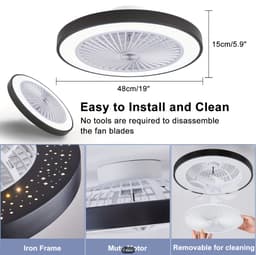 LuxiLamps | Plafondventilator | LED | Dimbaar | 3 Snelheden | 55 cm | Moderne Lamp | Plafondlamp | Ventilatorlamp | Zwart | Woonkamerlamp — thumbnail 3