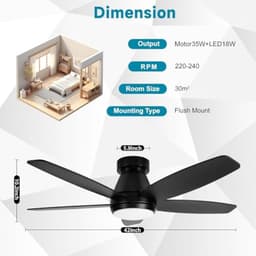 ModernStore 106 cm Plafondventilator met Verlichting, DC-motor, Stil, Afstandsbediening, 6 Snelheden, Omkeerbaar, Dimbaar, Timer, Slaapkamer, Woonkamer, Zwart — thumbnail 3